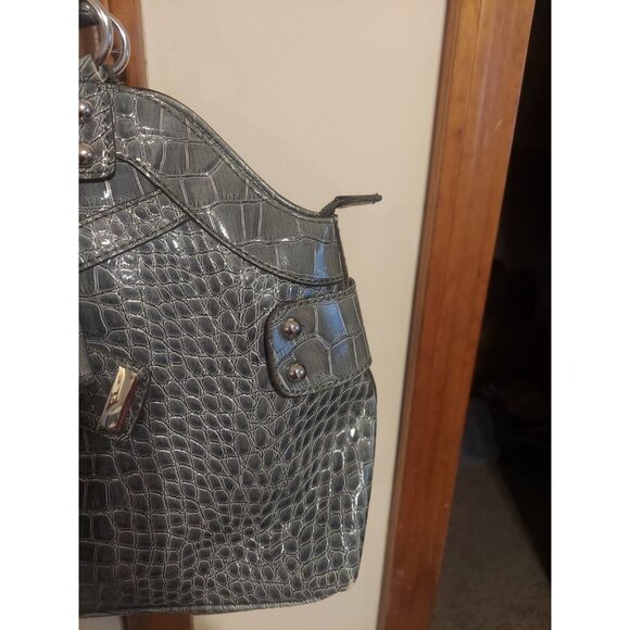 Y2K Vintage GUESS Grey With Bow Crocodile Handbag Tote Large Purse Silver Womens - Picture 5 of 16